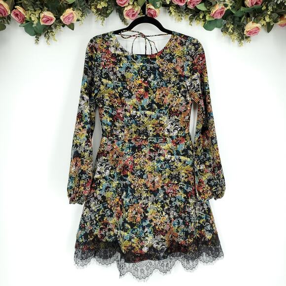 Love Sadie Abstract Houndstooth Print Long Sleeve Fit and Flare Dress Small NWT - Picture 1 of 13